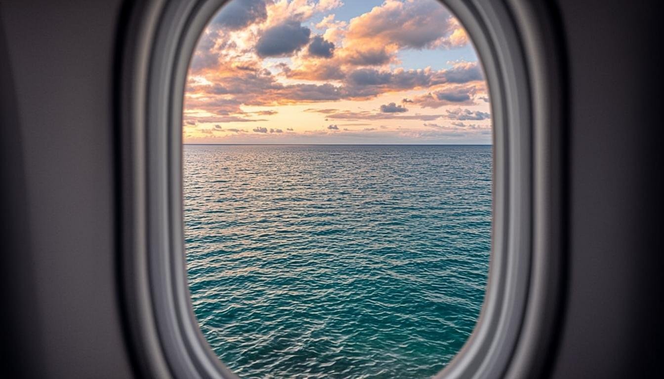 Coastline view from an airplane window